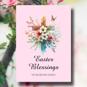Pastel Watercolor Elegant Cross Christian Easter Card