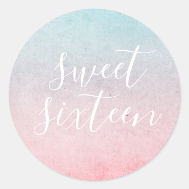 Pastel Watercolor Elegant Sweet Sixteen Aqua Classic Round Sticker (Front)