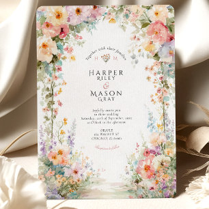Pastel Watercolor Floral Arch Wedding Invitation