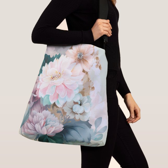 Pastel Watercolor Floral Background Crossbody Bag (Close Up)