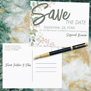 Pastel Watercolor Floral Border Bridal Shower Announcement Postcard