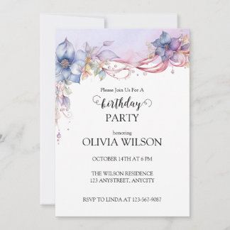 Pastel Watercolor Floral Corner Frame Invitation