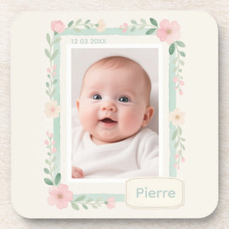 Pastel Watercolor Floral Empty Photo Frame Coaster