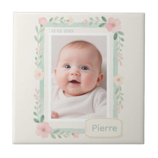 Pastel Watercolor Floral Empty Photo Frame Tile