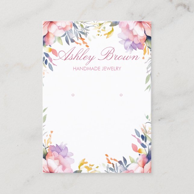 Pastel Watercolor Floral Jewellery Earring Display Business Card (Front)