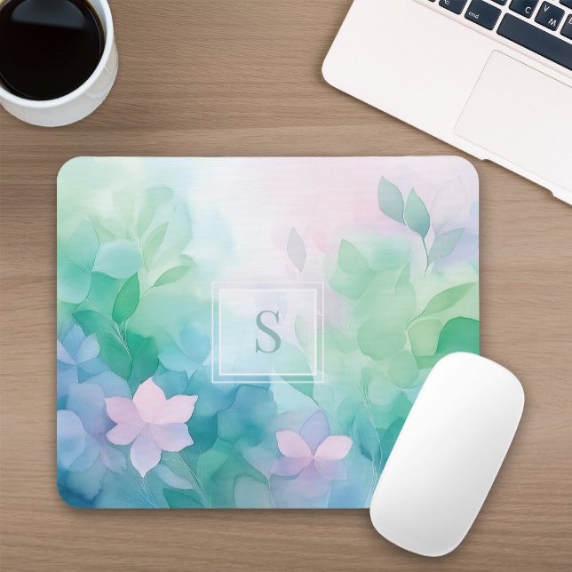 Pastel Watercolor Floral Monogram Mouse Pad (Creator Uploaded)