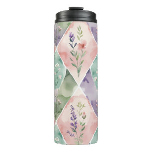 Pastel Watercolor Floral Patchwork Thermal Tumbler