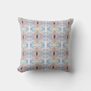 Pastel Watercolor Floral Pattern in Blue and Blush Cushion