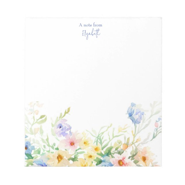 Pastel watercolor floral personalised notepad (Front)