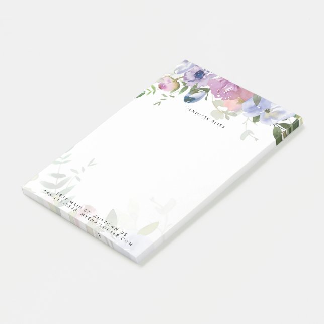 Pastel watercolor floral personalised post-it notes (Angled)