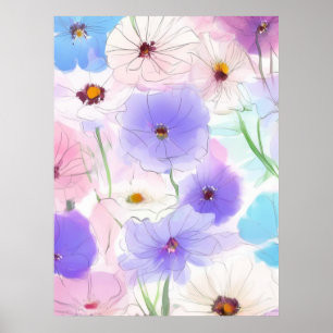 Pastel Watercolor Floral Poster – Soft Art Print