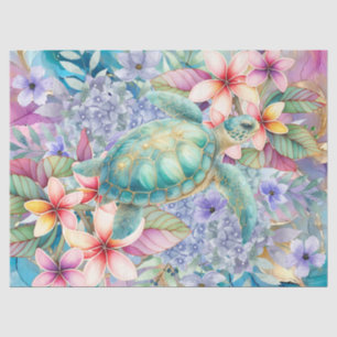 Pastel Watercolor Floral Sea Turtle Decoupage Tissue Paper
