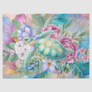 Pastel Watercolor Floral Sea Turtle Decoupage Tissue Paper