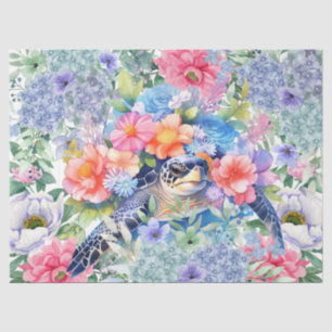 Pastel Watercolor Floral Sea Turtles Decoupage  Tissue Paper