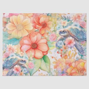 Pastel Watercolor Floral Sea Turtles Tissue Paper
