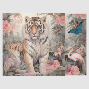 Pastel Watercolor Floral Tiger Decoupage Tissue Paper