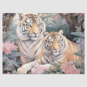 Pastel Watercolor Floral Tiger Decoupage Tissue Paper