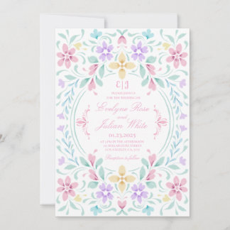 Pastel Watercolor Floral Wedding Invitation