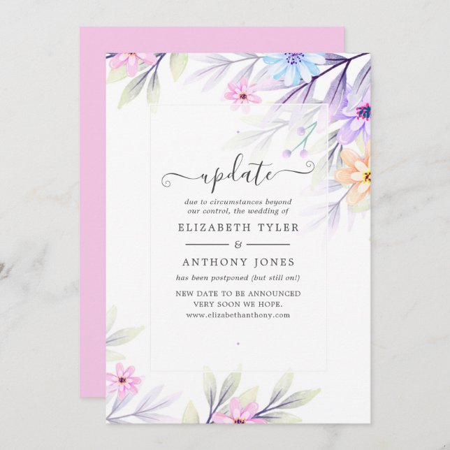 Pastel Watercolor Floral Wedding Update Invitation (Front/Back)
