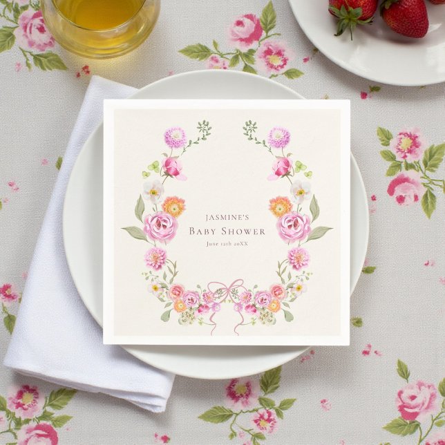 pastel watercolor Floral Wreath Baby Shower Napkin (Creator Uploaded)