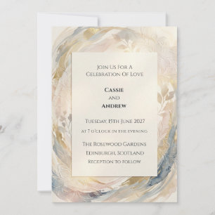 Pastel Watercolor Floral Wreath Wedding Invitation
