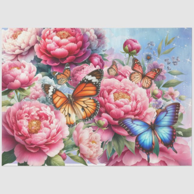 Pastel Watercolor Florals & Butterflies Decoupage Tissue Paper (Front)