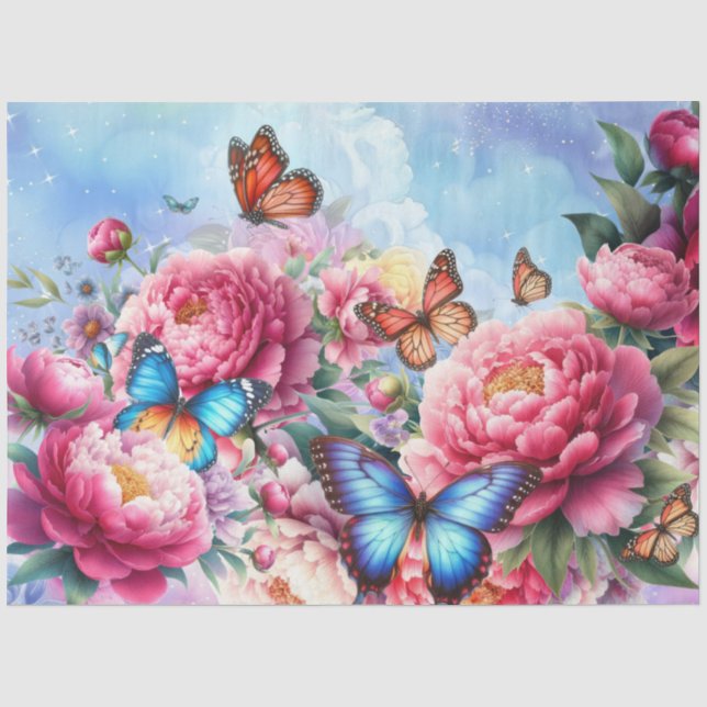 Pastel Watercolor Florals & Butterflies Decoupage Tissue Paper (Front)