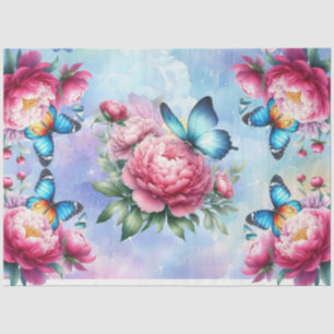Pastel Watercolor Florals & Butterflies Decoupage Tissue Paper
