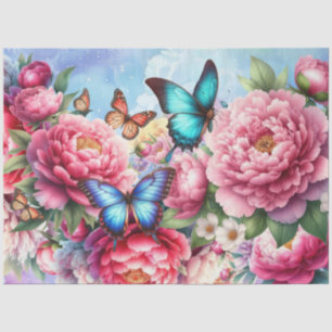 Pastel Watercolor Florals & Butterflies Decoupage Tissue Paper