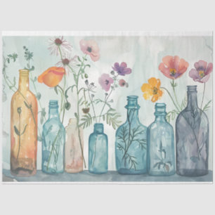 Pastel Watercolor Florals in Bottles Decoupage Tissue Paper