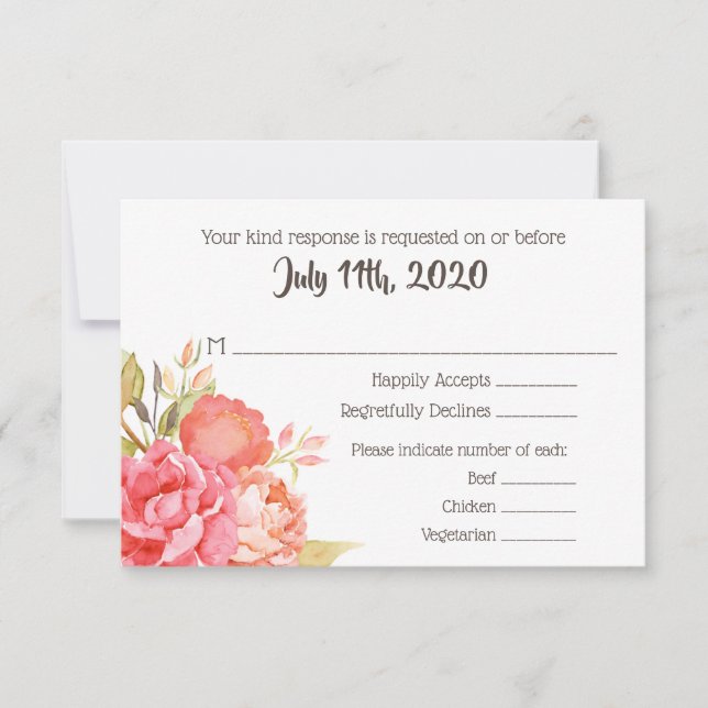 Pastel Watercolor Florals Wedding RSVP card (Front)