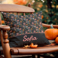 Pastel watercolor flower boho black Throw Pillow