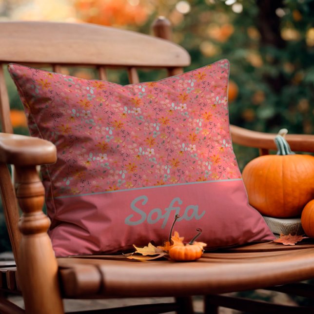 Pastel watercolor flower boho pink Throw Pillow (Creator Uploaded)