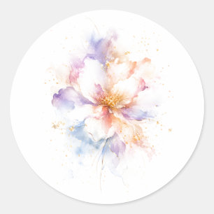 Pastel Watercolor Flower with Gold Accents Art Classic Round Sticker