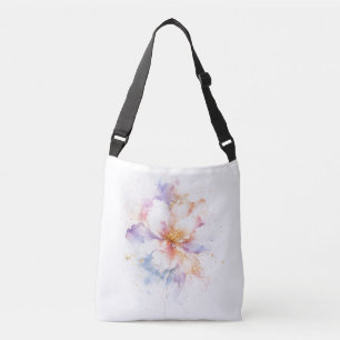 Pastel Watercolor Flower with Gold Accents Art Crossbody Bag