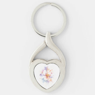 Pastel Watercolor Flower with Gold Accents Art Key Ring