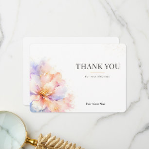 Pastel Watercolor Flower with Gold Accents Art Thank You Card