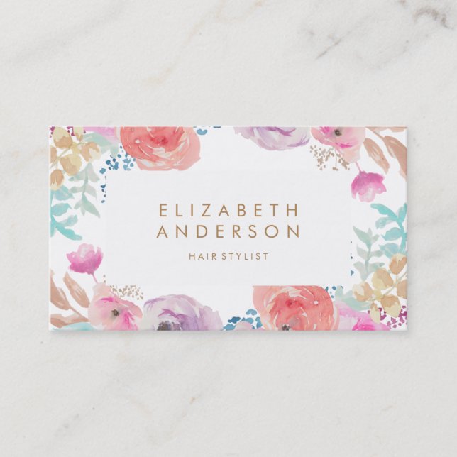Pastel Watercolor Flowers Business Card (Front)