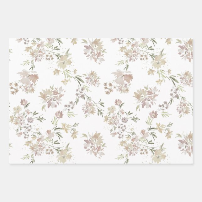 Pastel Watercolor flowers Wrapping Paper of 3 (Front)