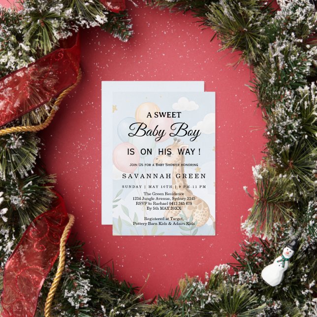Pastel Watercolor Giraffe Baby Boy Invite (Insitu)