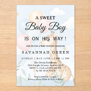 Pastel Watercolor Giraffe Baby Boy Invite Acrylic Invitations