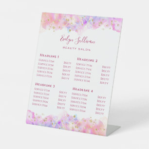 Pastel Watercolor Glitter Beauty Salon Price List  Pedestal Sign