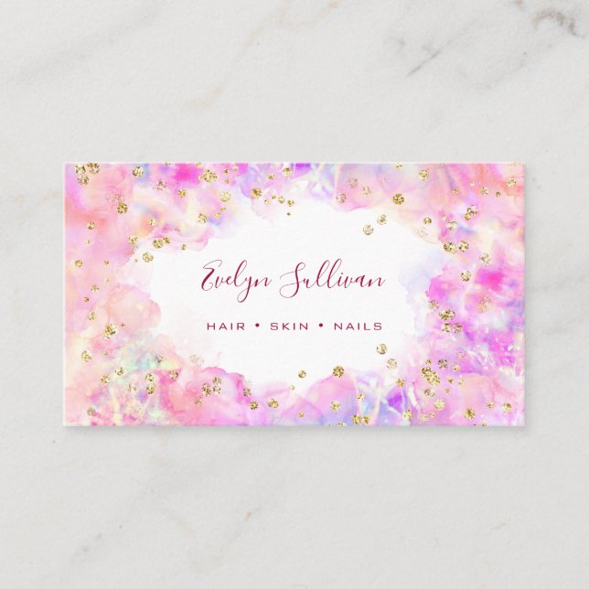 pastel watercolor gold glitter business card (Front)