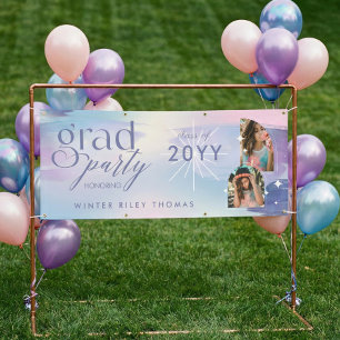 Pastel Watercolor Grad Party 2 Photo Starry Grad Banner