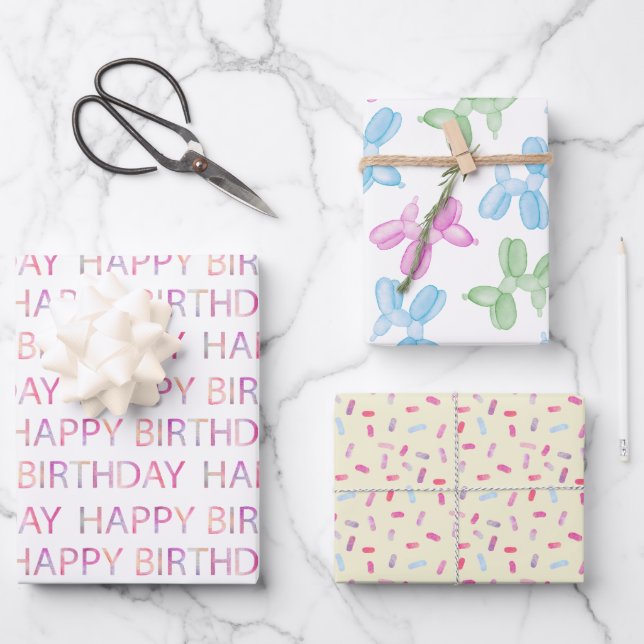 Pastel Watercolor Happy Birthday Gift Wrap Sheets (Front)