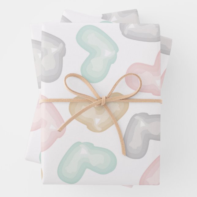  Pastel Watercolor Hearts Pattern Wrapping Paper Sheet (In situ)