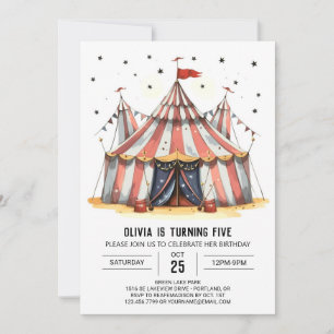 Pastel Watercolor Joy Circus Birthday Invitation