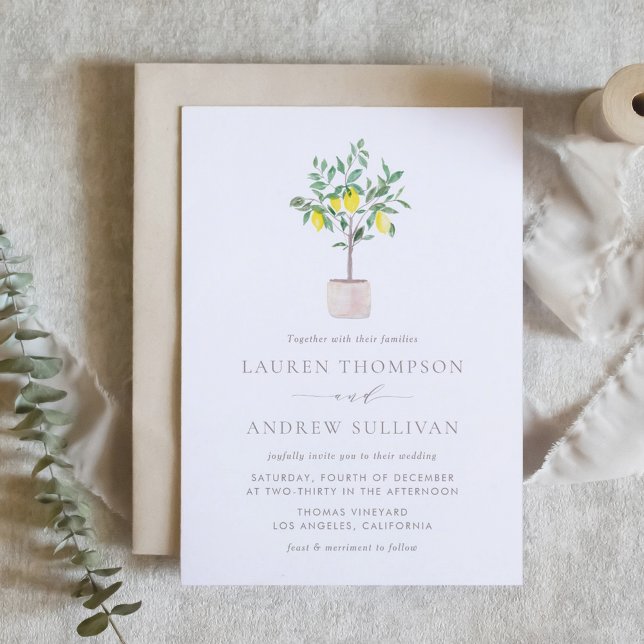 Pastel Watercolor Lemon Tree Summer Wedding Invitation (Pastel Watercolor Lemon Tree Summer Wedding Invitation)