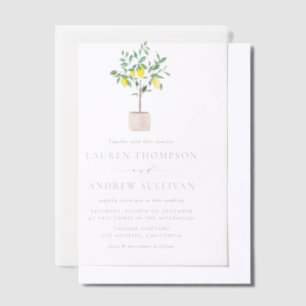Pastel Watercolor Lemon Tree Summer Wedding Vellum Invitations