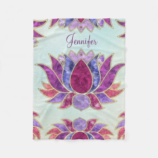Pastel Watercolor Lotus Symbol with custom name Fleece Blanket (Front)